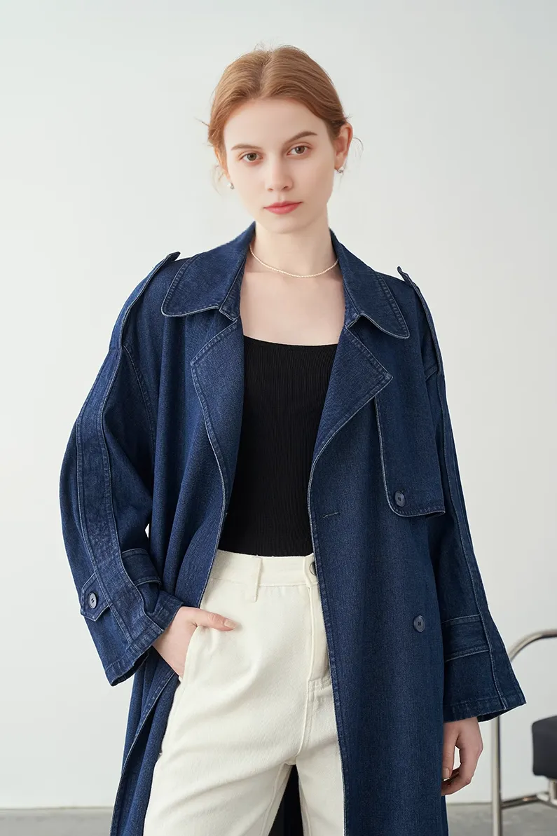 Vintage Double Breasted Denim Trench Coat