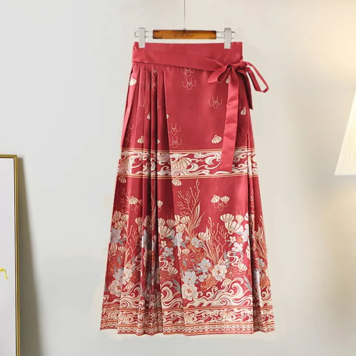 Vintage Fish Sweater High Waist Pleated Skirt