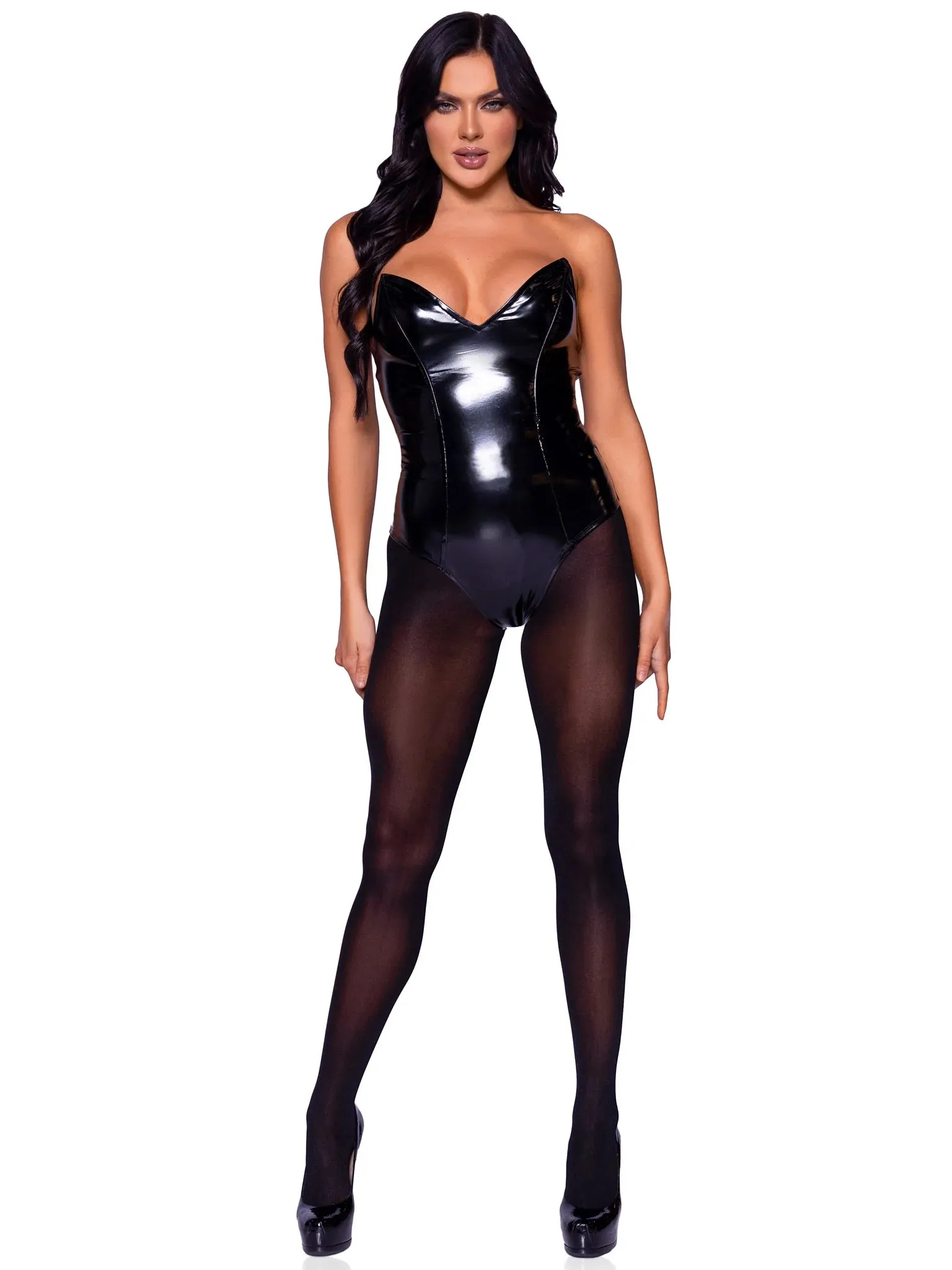 Vinyl Boned Bodysuit (Black)