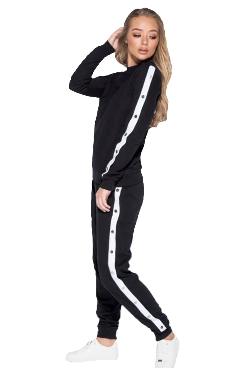 Vivianna - Black Side Popper Detail Lounge Set