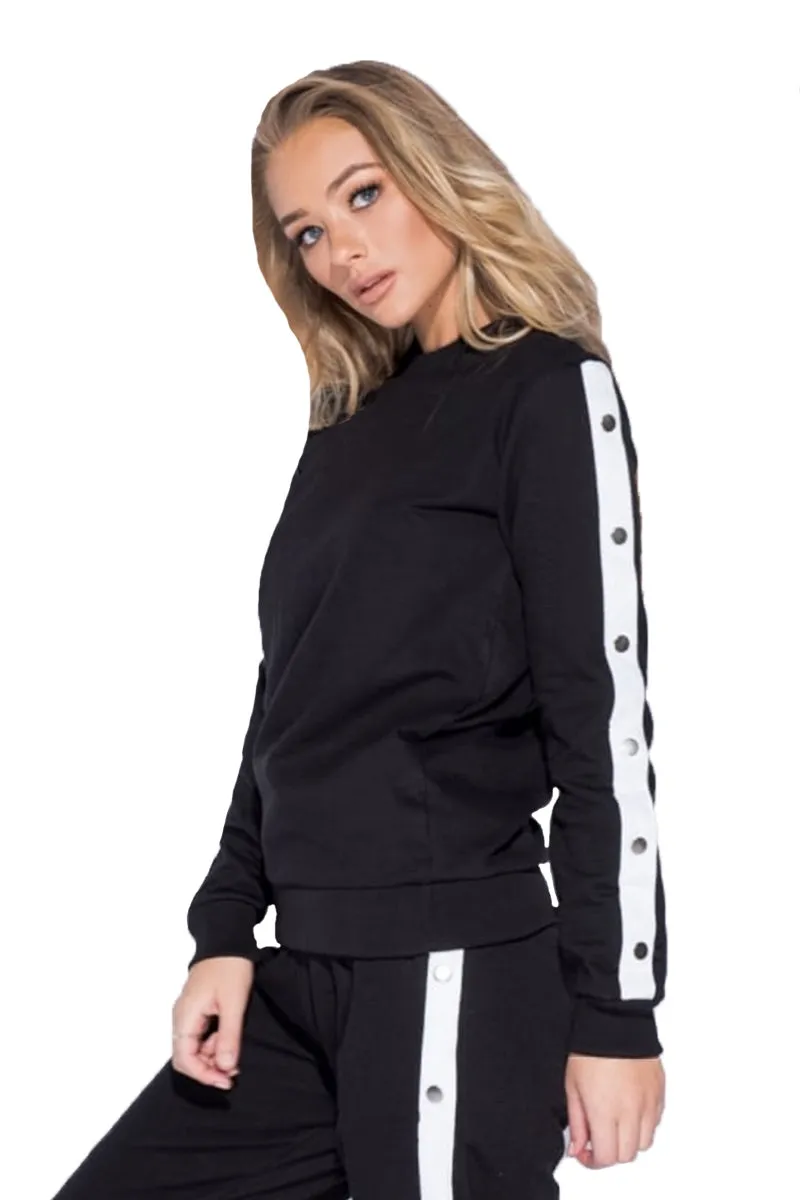 Vivianna - Black Side Popper Detail Lounge Set