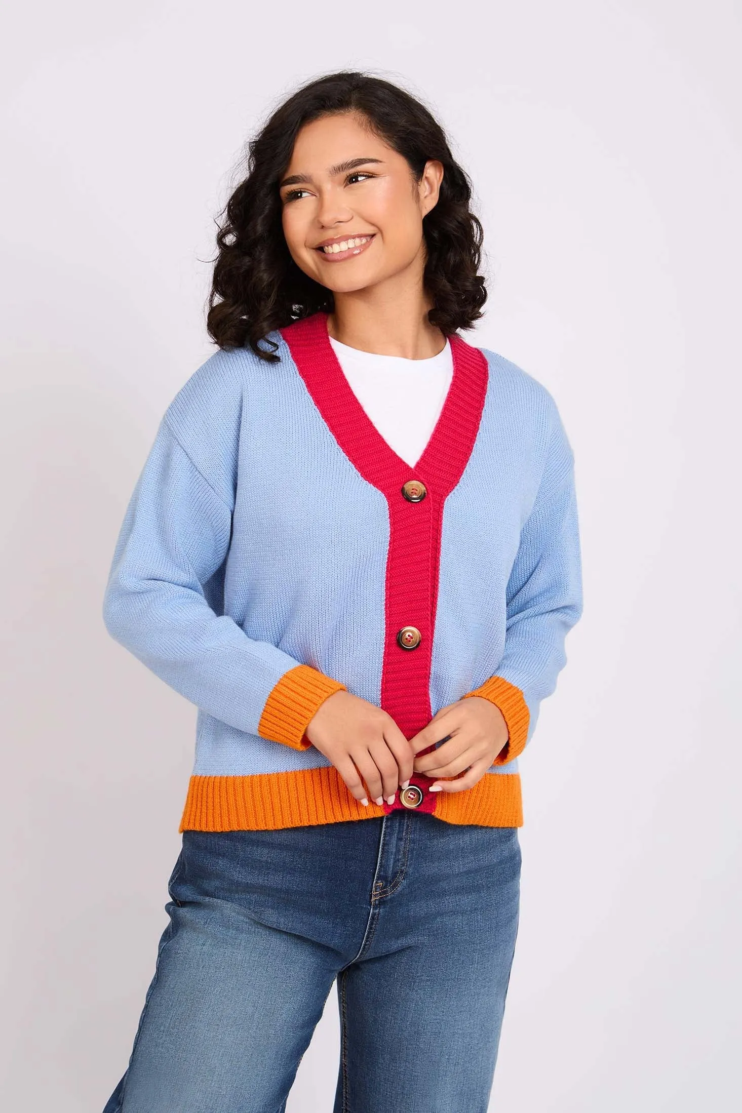 Women Cropped Colorful Cardigan Purple