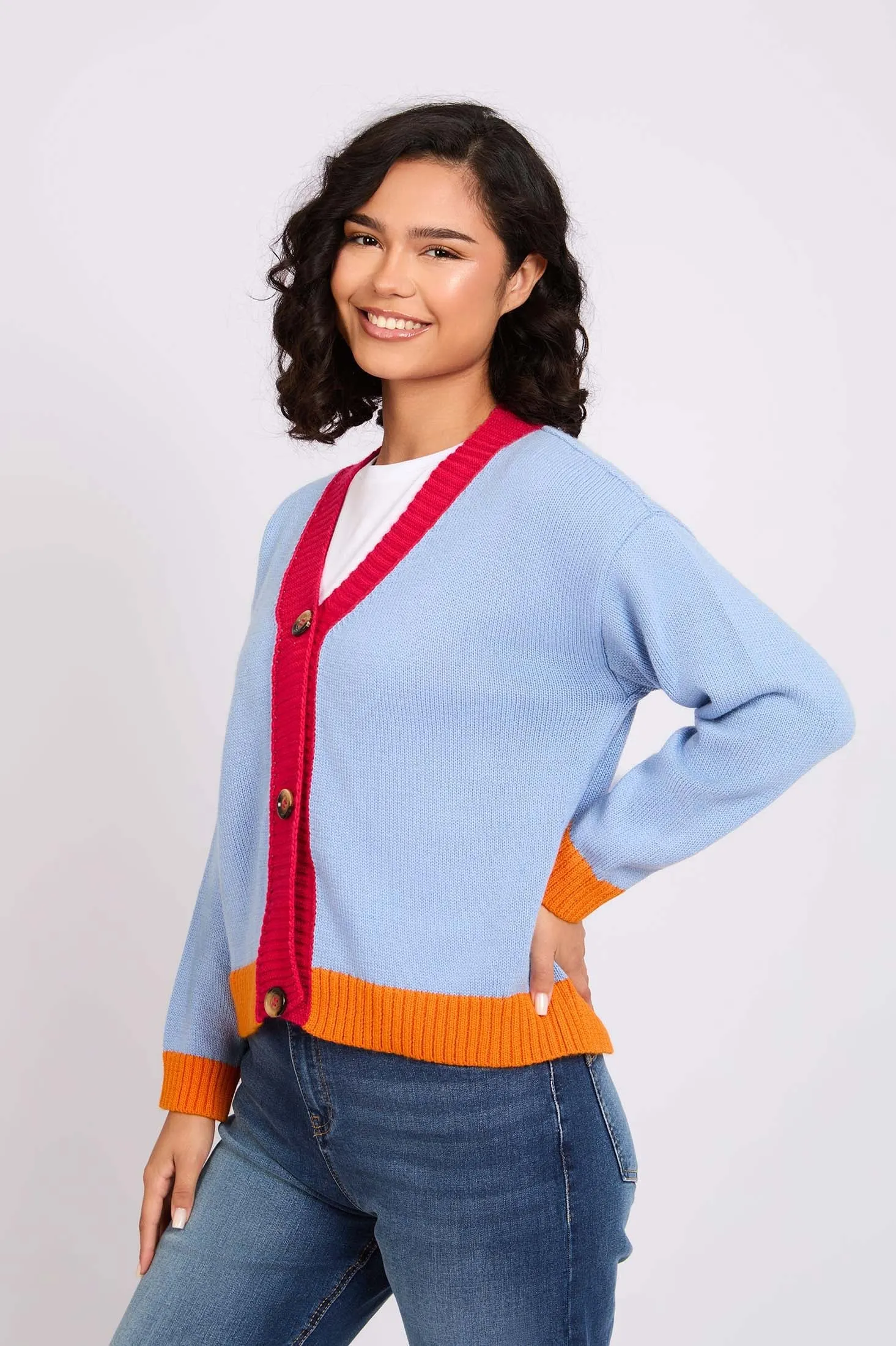 Women Cropped Colorful Cardigan Purple