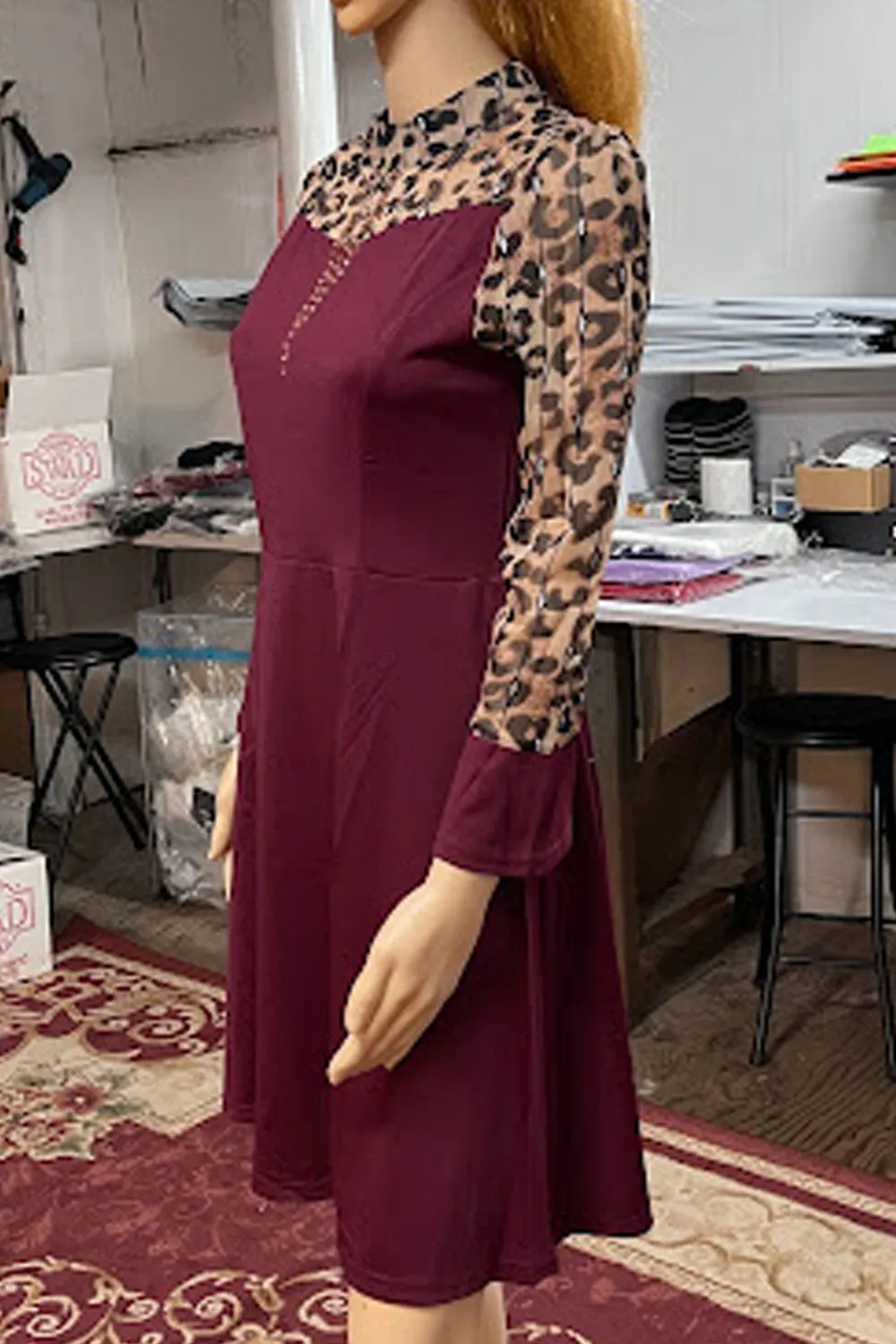 Women Outstanding Leopard Printed Round Neck Slim Fit Comfy Fabric Constructed A-Line Dress - WD118197