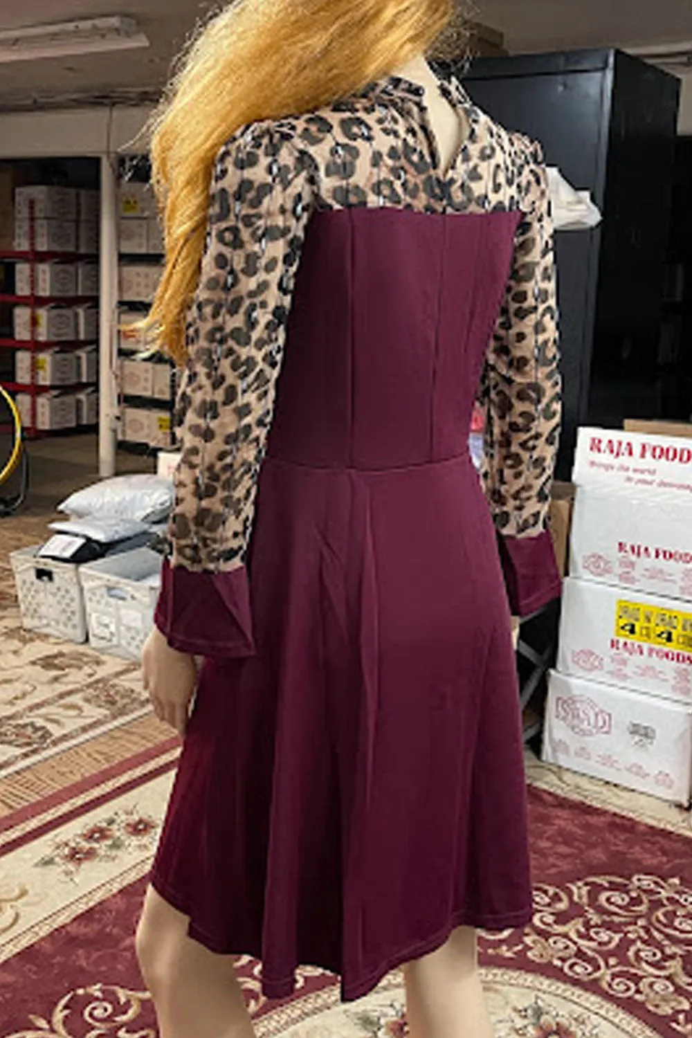 Women Outstanding Leopard Printed Round Neck Slim Fit Comfy Fabric Constructed A-Line Dress - WD118197