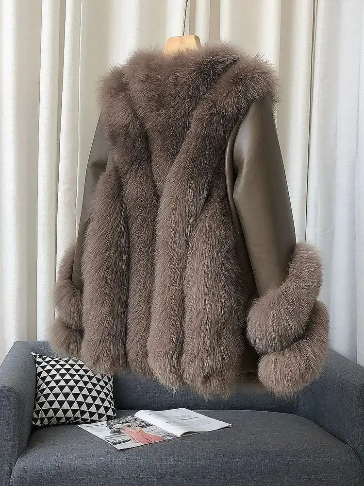 Women's Fox Fur Leather Coat