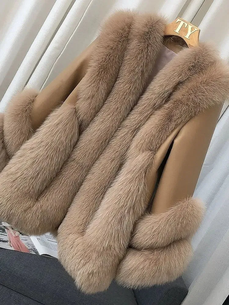 Women's Fox Fur Leather Coat