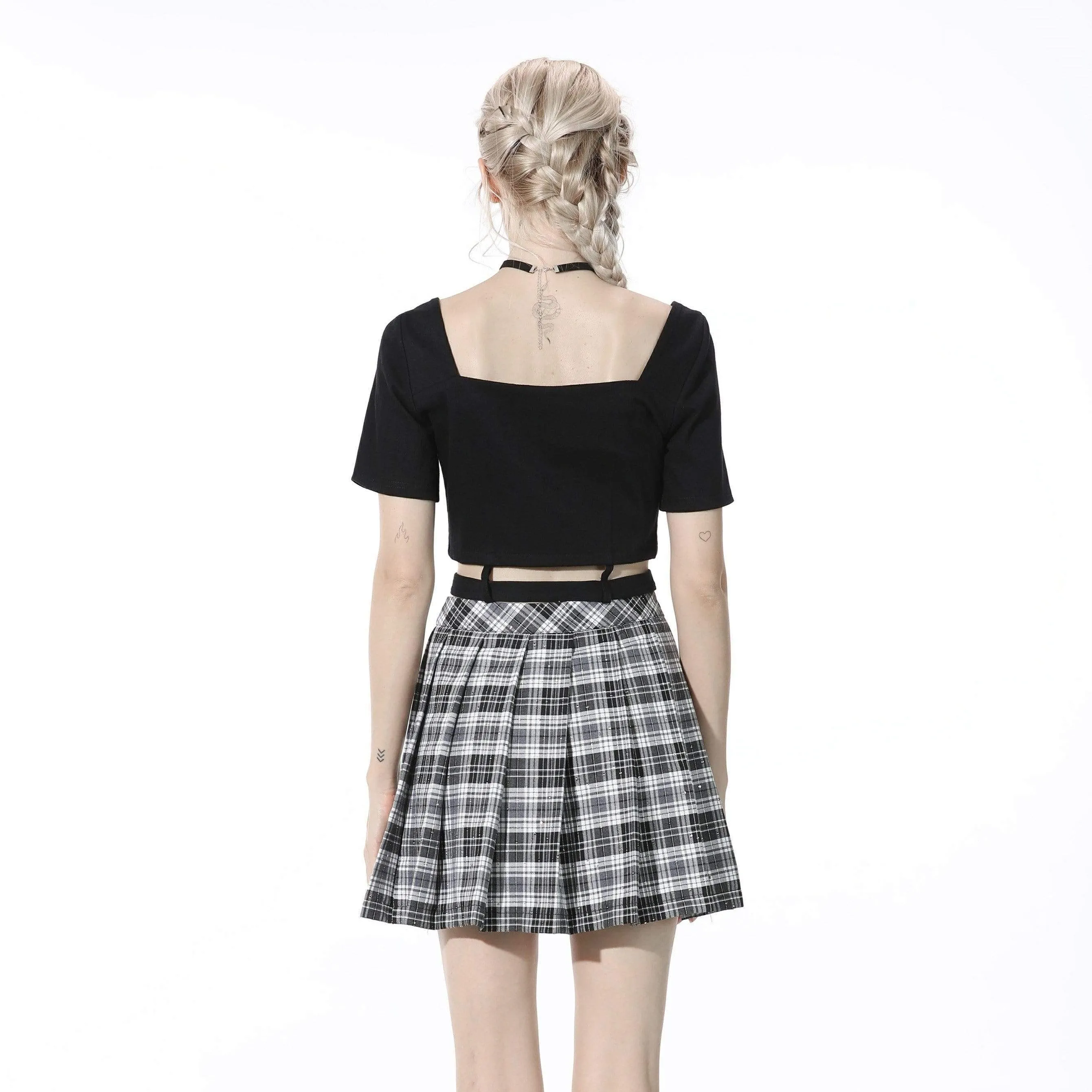 Women's Punk Cutout Zipped Black Crop Top