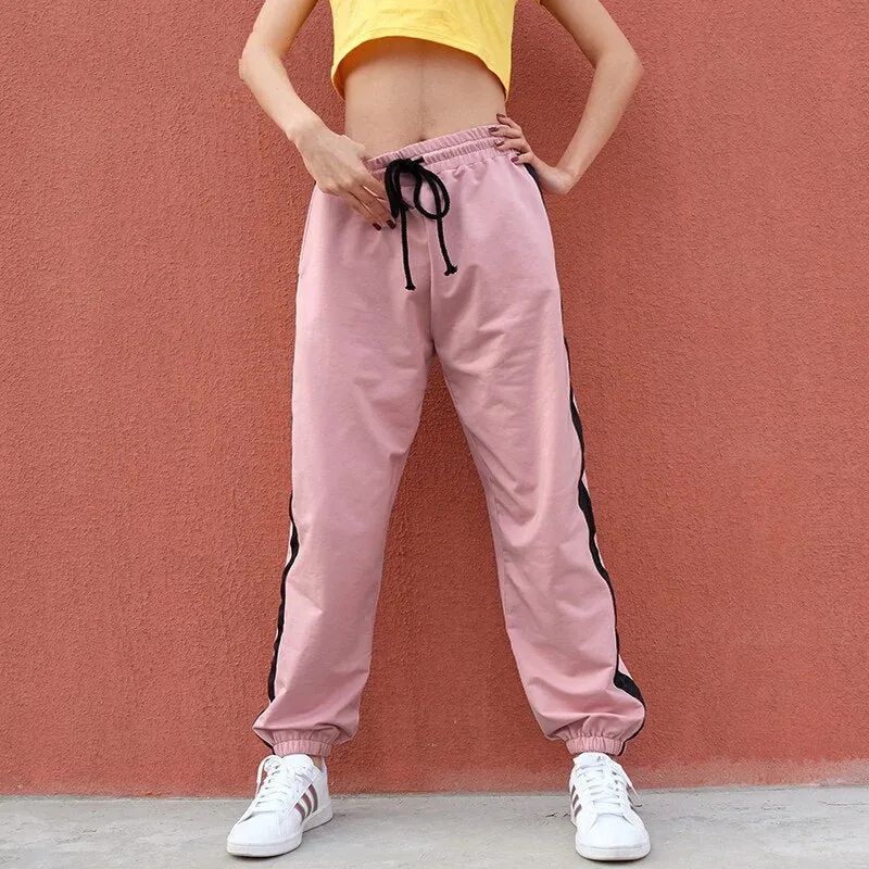 Women's Summer Cotton High-Waist Fitness Joggers With Side Stripes