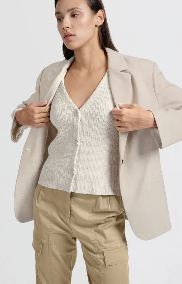 YAYA - Knitted Rib Stitch Gilet  in Nature Melange